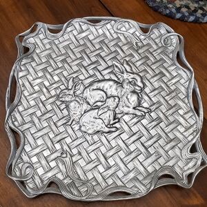 Arthur Court Bunny Basket Weave Serving Platter Tray 1998